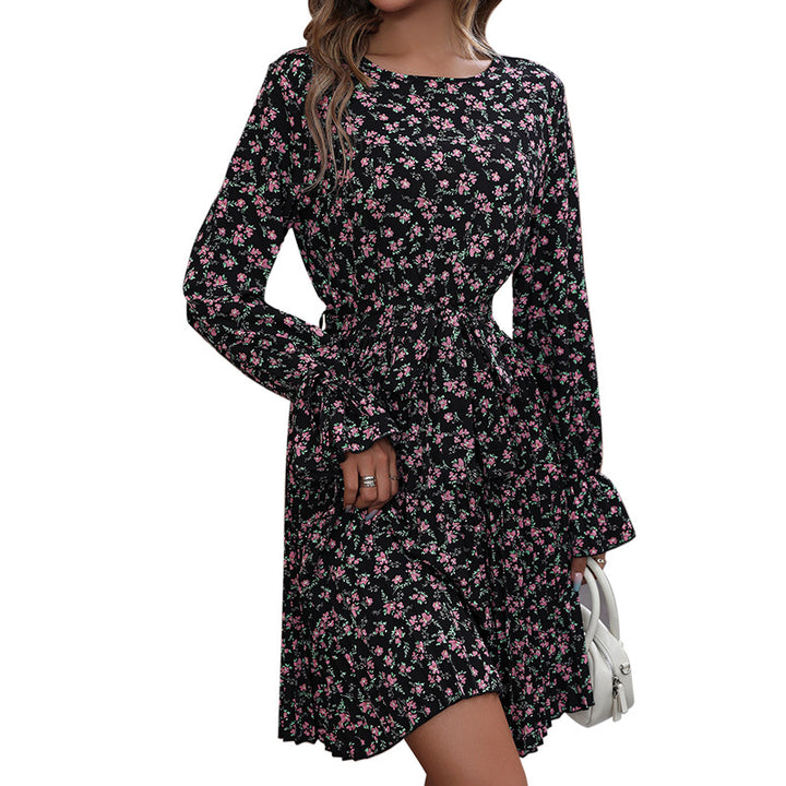 Damen Midikleid mit plissiertem Rock, Tunnelzug-Taille und Volantmanschetten Echoarchiv