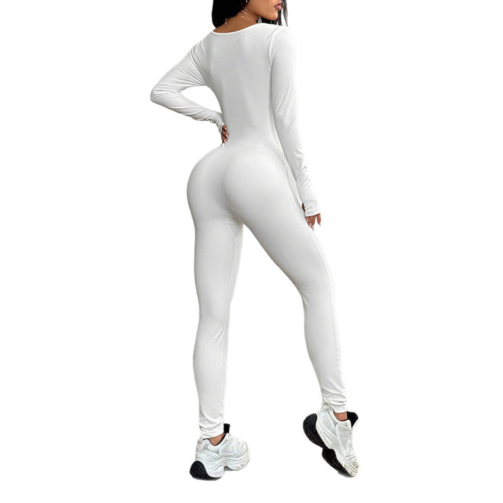 Damen sculptender Longsleeve-Bodycon Jumpsuit mit quadratischem Ausschnitt und formender Nahtführung – Solévia