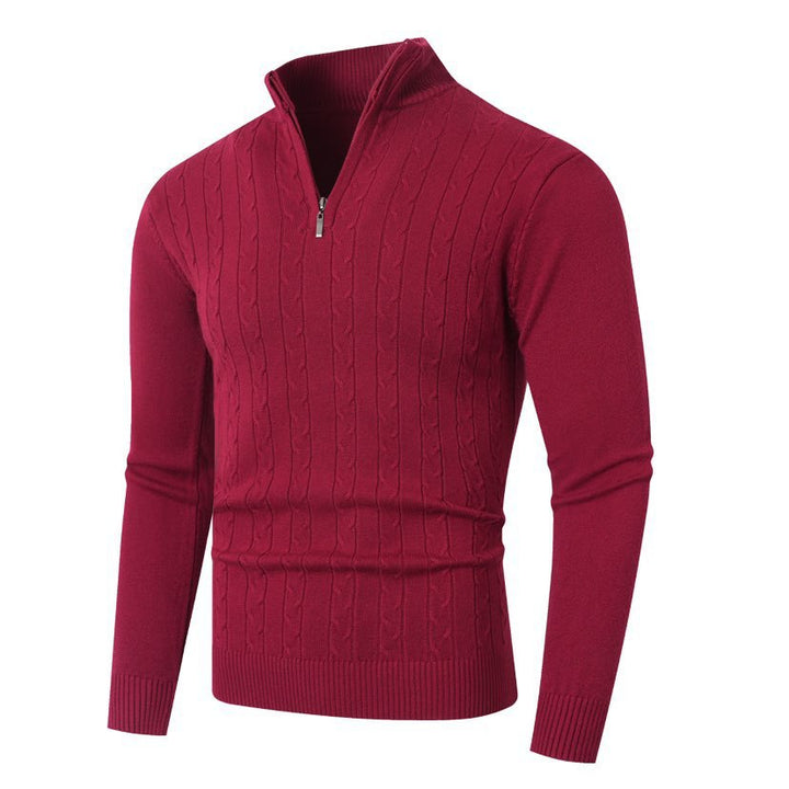 Herren nan gerippter Halbzip-Pullover mit Zopfmuster, Stehkragen und schmaler Passform Echo Archiv