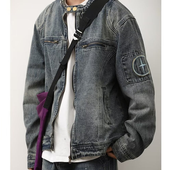 Herren Jeansjacke im Vintage‑Wash mit Stehkragen und Reißverschluss Echo Archiv