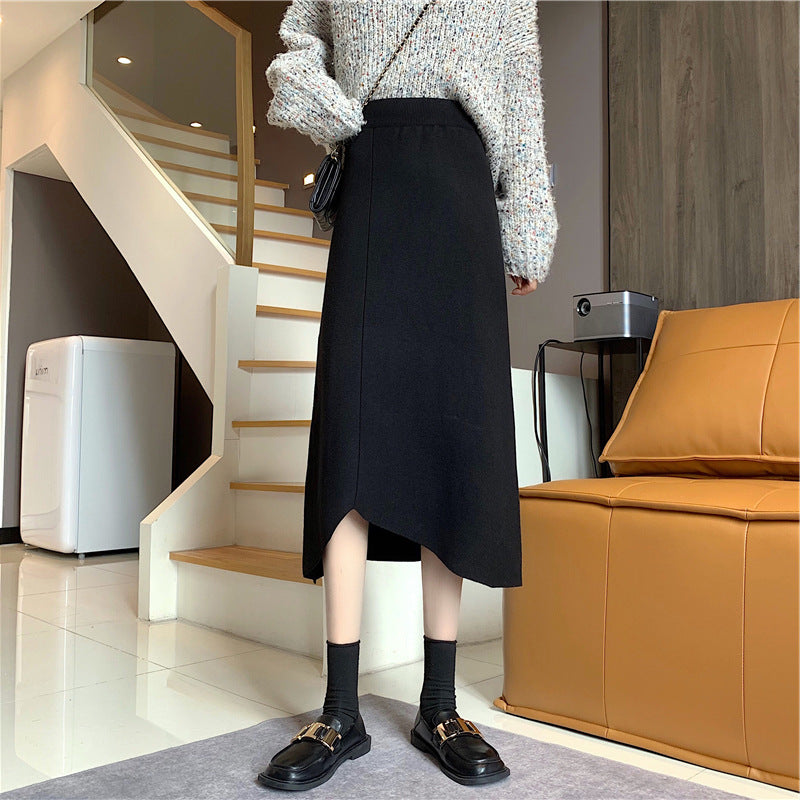 Damen Eleganter midi Rock mit asymmetrischer Saumlinie und hohem Bund – Élara