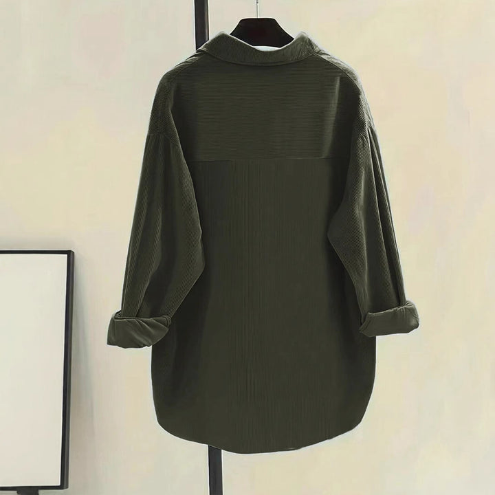 Damen Oversize-Cordhemd mit Brusttaschen & abgerundetem Saum – Avérine
