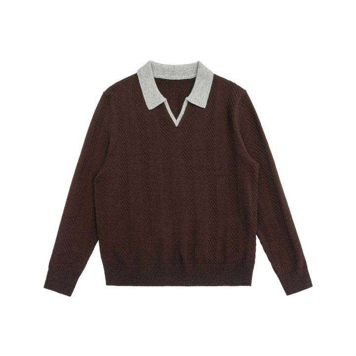 Unisex Strickpullover mit Polokragen und V‑Ausschnitt Echoarchiv