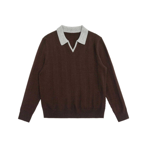 Unisex Strickpullover mit Polokragen und V‑Ausschnitt Echoarchiv