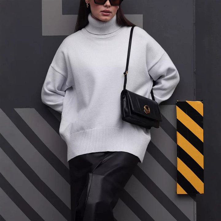 Damen Boxy-Rollkragenpullover aus feinem Feinstrick mit überschnittener Schulter – Mavelle