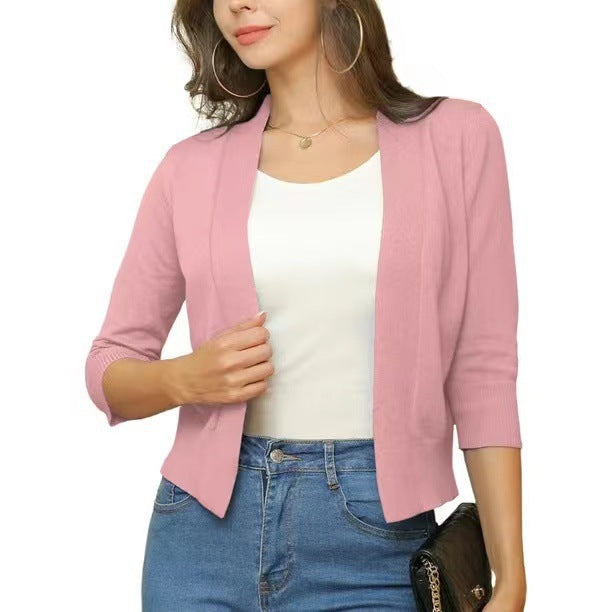 Damen nan offener Kurzcardigan mit dreiviertelärmeln und elastischem Saum Echo Archiv