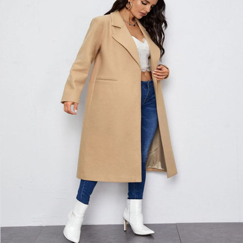 Damen Maxilanger Einreihiger Mantel im minimalistischen Tailoring mit verdeckter Knopfleiste und Eingrifftaschen Echoarchiv