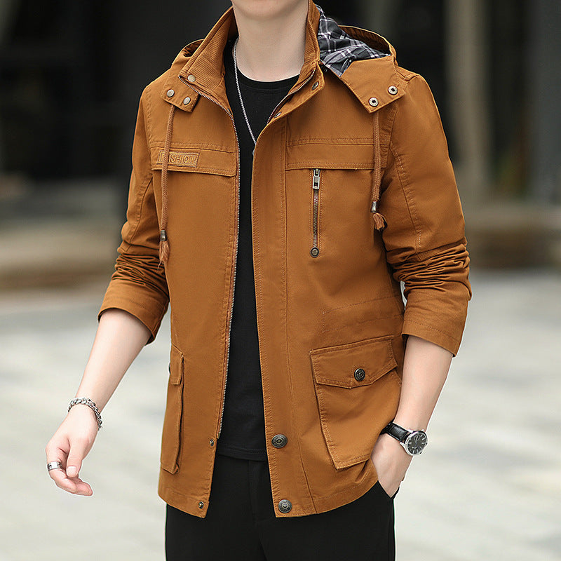Herren Leichte Fieldjacke mit Kapuze, Multifunktionstaschen und verdecktem Reißverschluss – Taviero