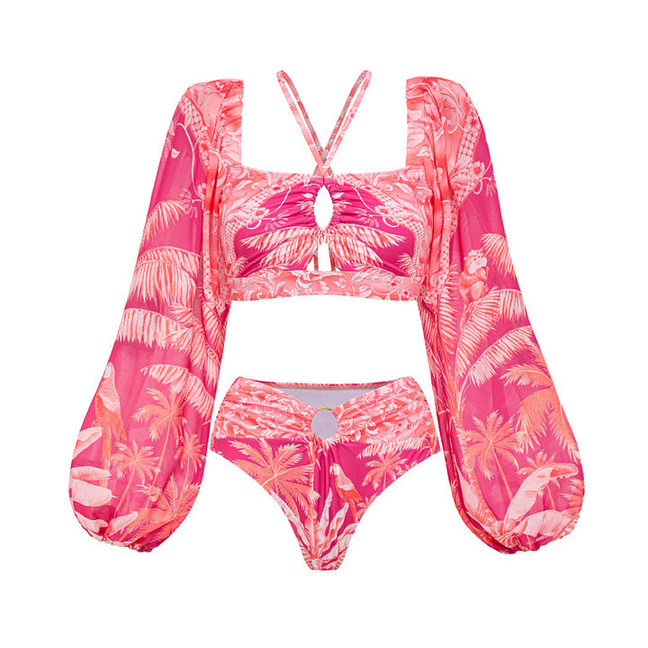 Damen Bikiniset mit transparentem Puffärmel und geflochtenem Detail Echo Archiv