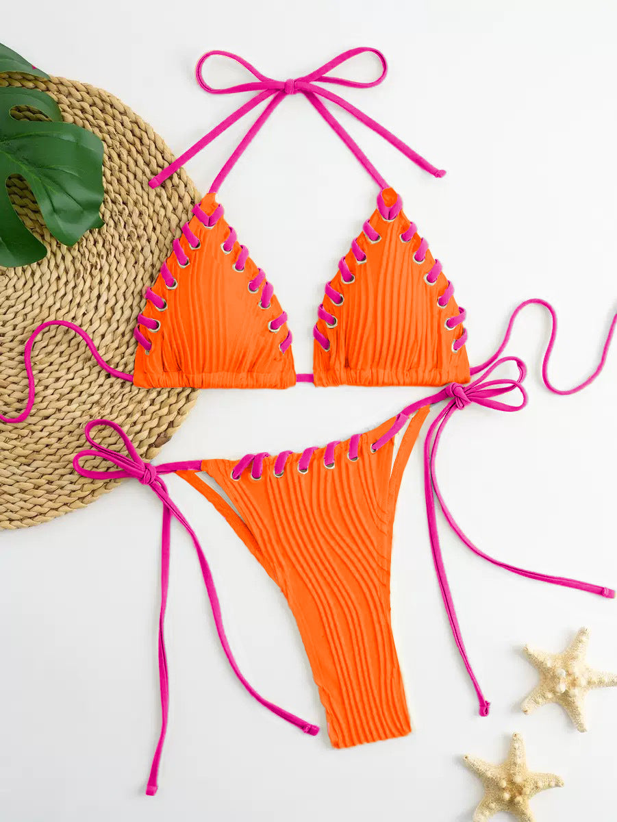Damen Triangel-Bikini mit raffinierten Schnürdetails und moderner Rippstruktur Echo Archiv
