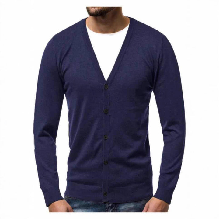 Herren nan Feinstrick-Cardigan mit V-Ausschnitt, schmaler Passform und durchgehender Knopfleiste Echo Archiv