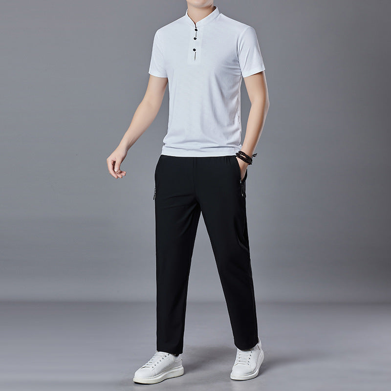 Herren lässiges Polo-Shirt mit Stehkragen und praktischen Seitentaschen Echoarchiv