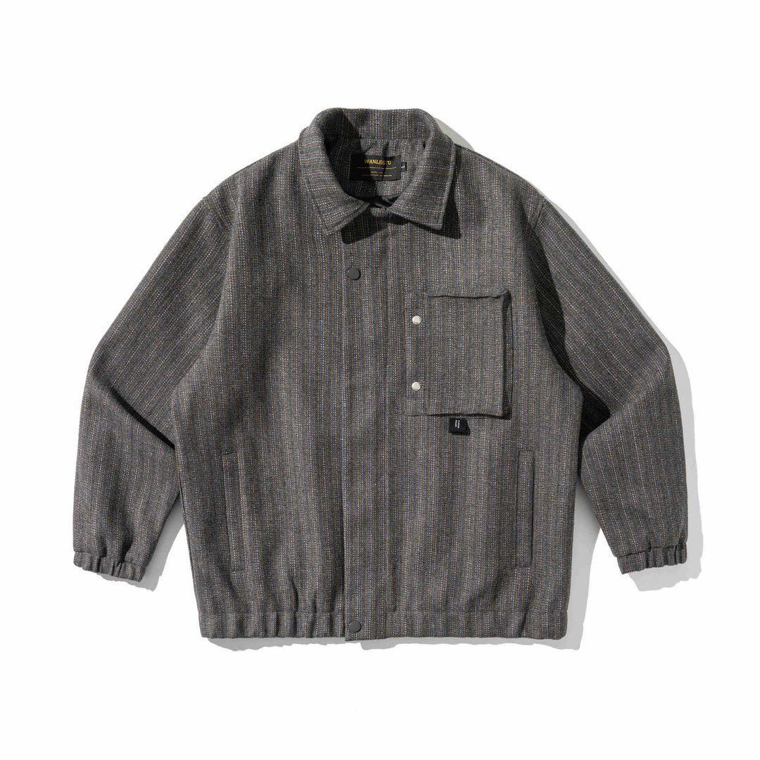 Unisex Strukturierter Overshirt‑Blouson aus gewobener Wollmischung mit Druckknopf‑Front Echoarchiv
