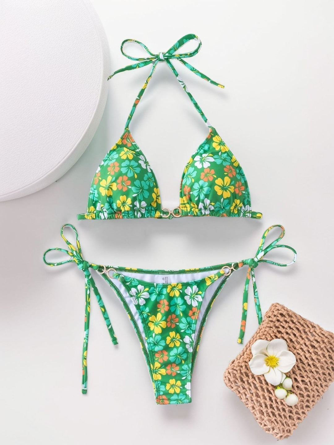 Damen Triangel-Bikini mit raffinierten Bindebändern und farbenfrohem Blumenmuster Echo Archiv