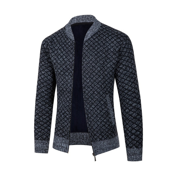 Herren Strickjacke mit modernem Rautenmuster und Reißverschluss Echoarchiv