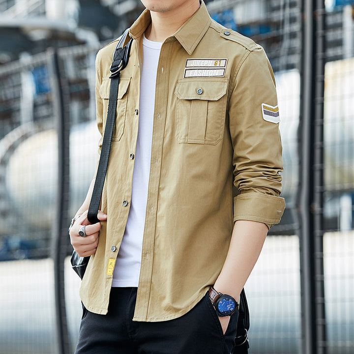 Herren Overshirt im Military-Utility-Stil mit Schulterpatten, Brustklappen und leichtem Baumwollmix Echoarchiv