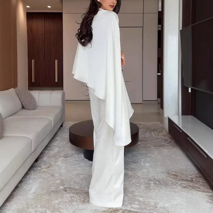 Damen Zweiteiliges Chiffon-Cape mit asymmetrischem Saum und Hose mit elastischem Bund Echo Archiv