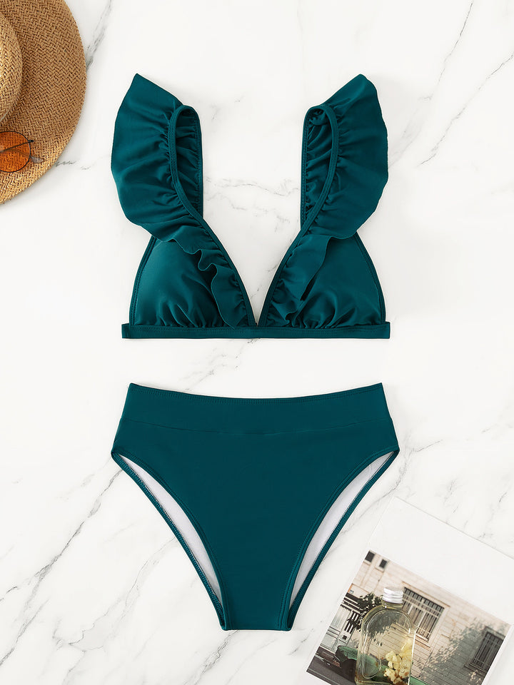 Damen Raffiniertes Triangel-Bikini-Set mit Rüschendetails Echo Archiv