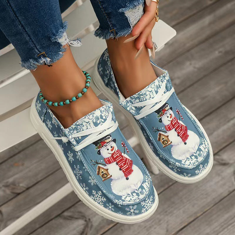 Damen Canvas‑Sneaker mit festlichem Schneemann‑Print, gepolstertem Komfortfußbett und rutschfester Gummisohle Echo Archiv