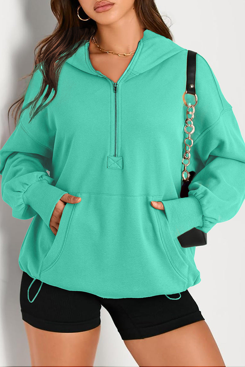 Damen Oversize-Halbzip-Hoodie mit Tunnelzug und Kängurutasche Echo Archiv