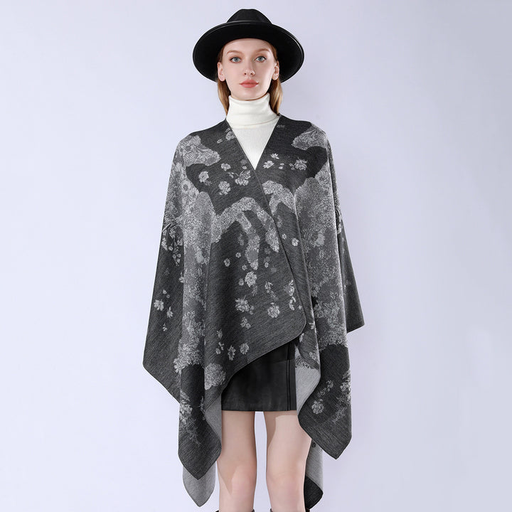 Damen Oversize-Wickelponcho im Kimono-Fall mit feinem Jacquardgewebe Echo Archiv