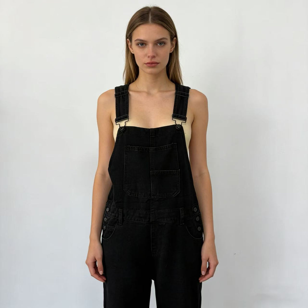Damen nan weiche Denim-Latzhose mit weitem Bein, verstellbaren Trägern und Pattentasche Echo Archiv