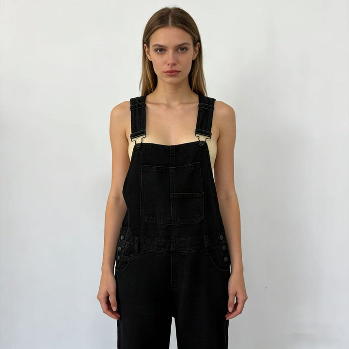 Damen nan weiche Denim-Latzhose mit weitem Bein, verstellbaren Trägern und Pattentasche Echo Archiv