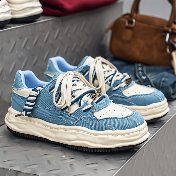 Damen denim-Plateau-Sneaker mit kontrastnähten, wattierter Wellenlaufsohle und verzierten Schnürdetails Echo Archiv