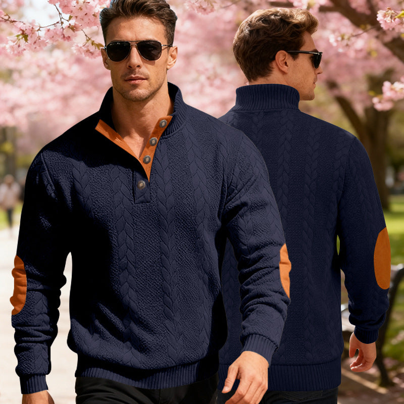 Herren modischer Strickpullover mit Stehkragen und Knopfleiste Echoarchiv