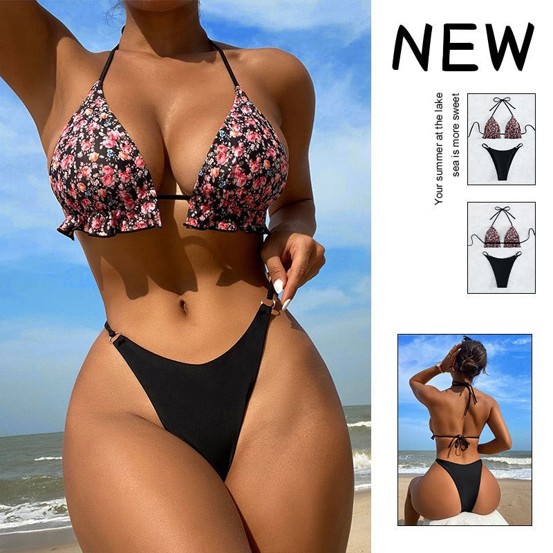 Damen Triangel-Bikini-Set mit floralem Muster und Rüschen Echo Archiv