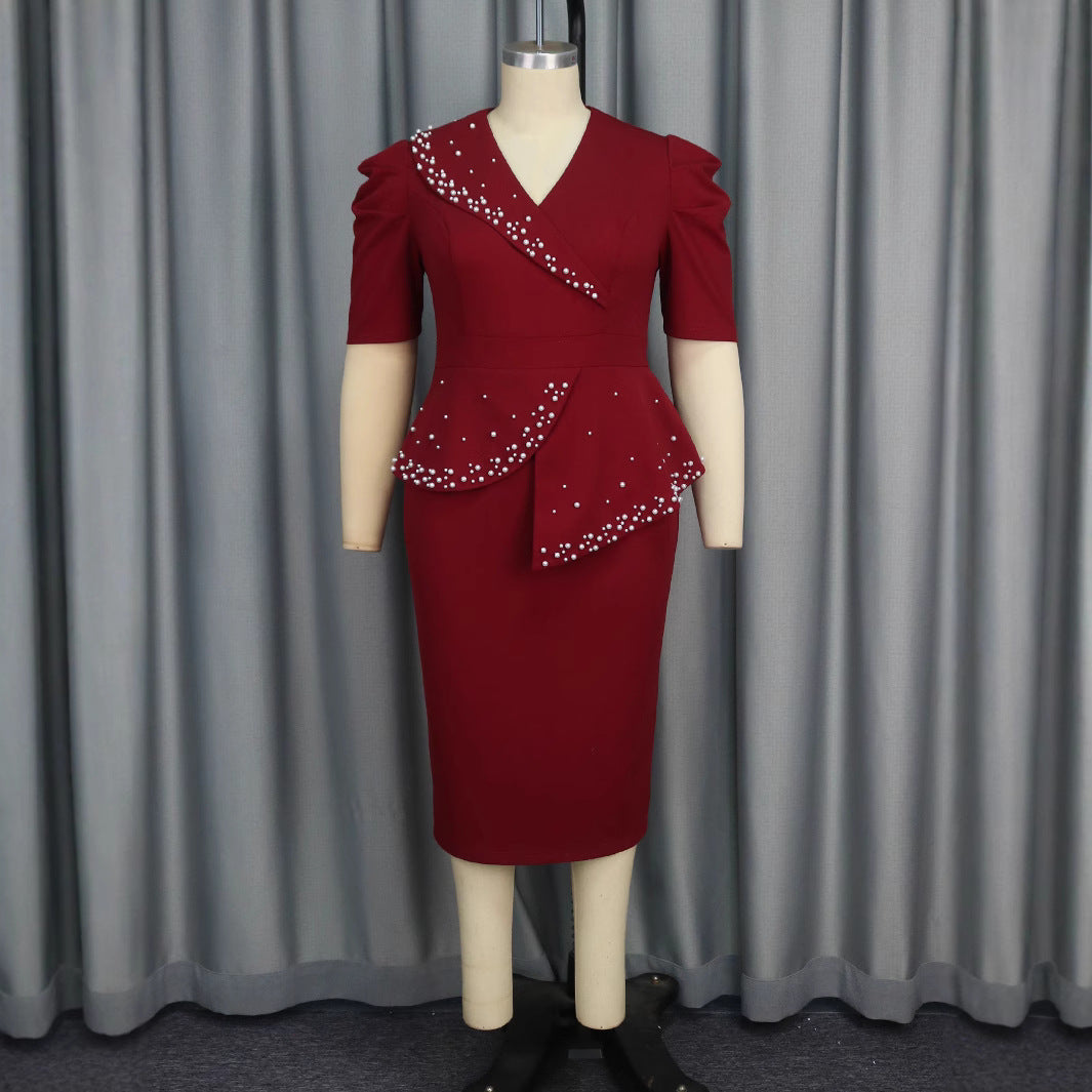 Damen figurbetontes Wickelkleid mit Rüschen und Perlenakzenten Echo Archiv