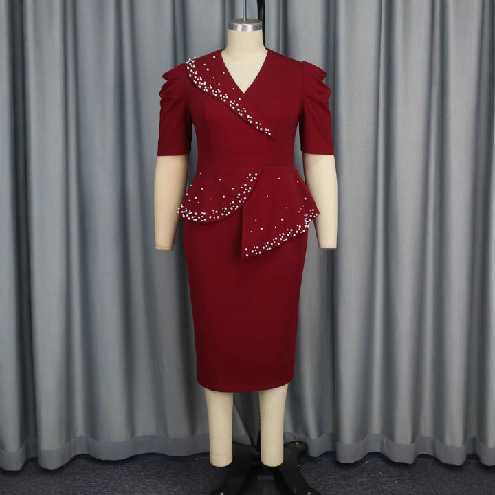 Damen figurbetontes Wickelkleid mit Rüschen und Perlenakzenten Echo Archiv