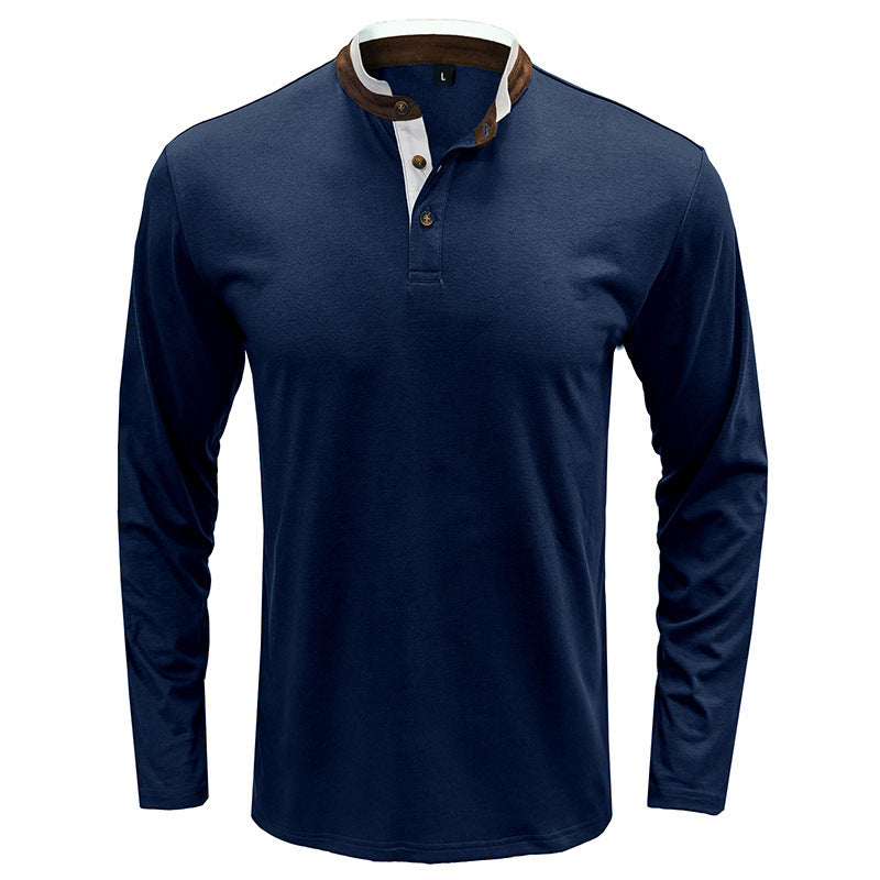 Herren Langarm-Henley-Shirt mit kontrastierendem Kragen und stilvollen Knopfdetails Echoarchiv