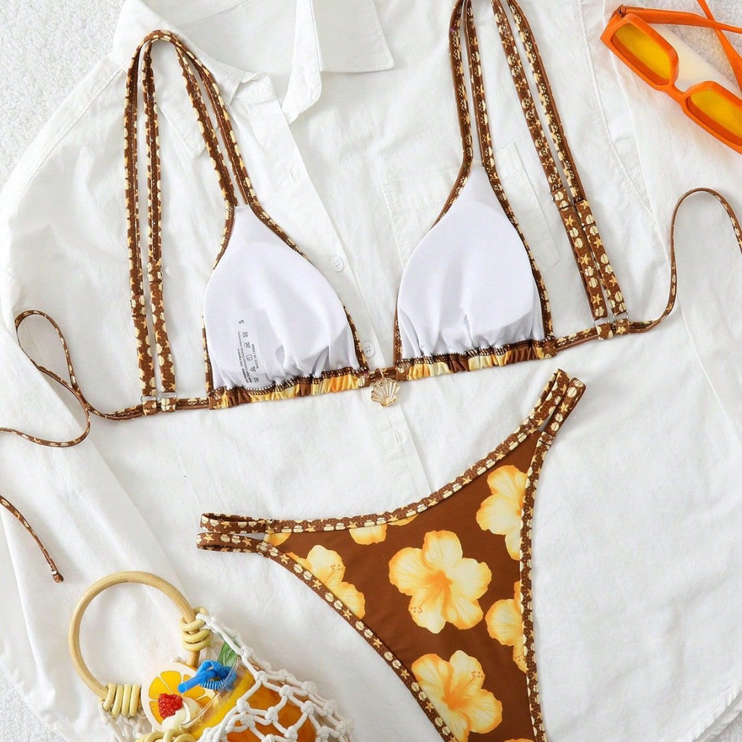 Damen Triangel-Bikini mit exotischem Hibiskus-Muster Echo Archiv