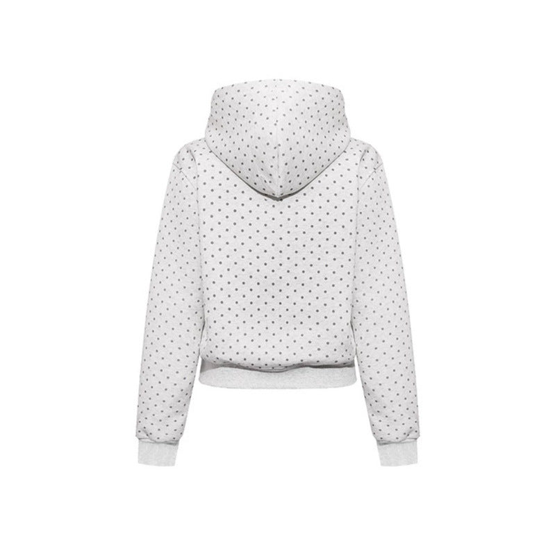 Damen Kapuzenpullover mit Polka-Dot, College-Print und geripptem Saum Echoarchiv