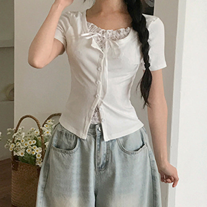 Damen Spitzen-Oberteil mit schulterfreiem Design und eleganter Schnürung Echo Archiv