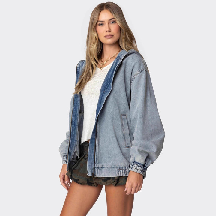Damen Oversized Denimjacke mit Kapuze und elastischen Bündchen Echo Archiv