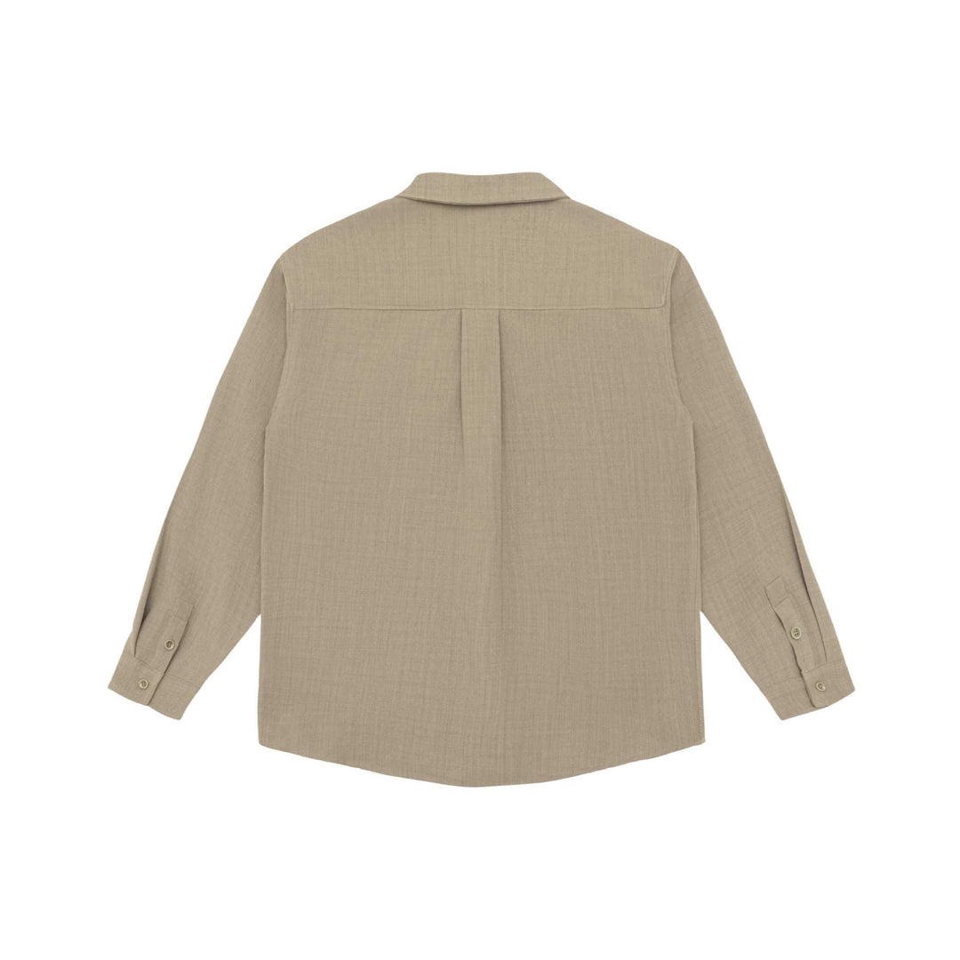 Unisex Leichte Hemdjacke im Overshirt-Stil aus Leinen-Baumwollmix mit Brusttasche und gerundetem Saum Echoarchiv
