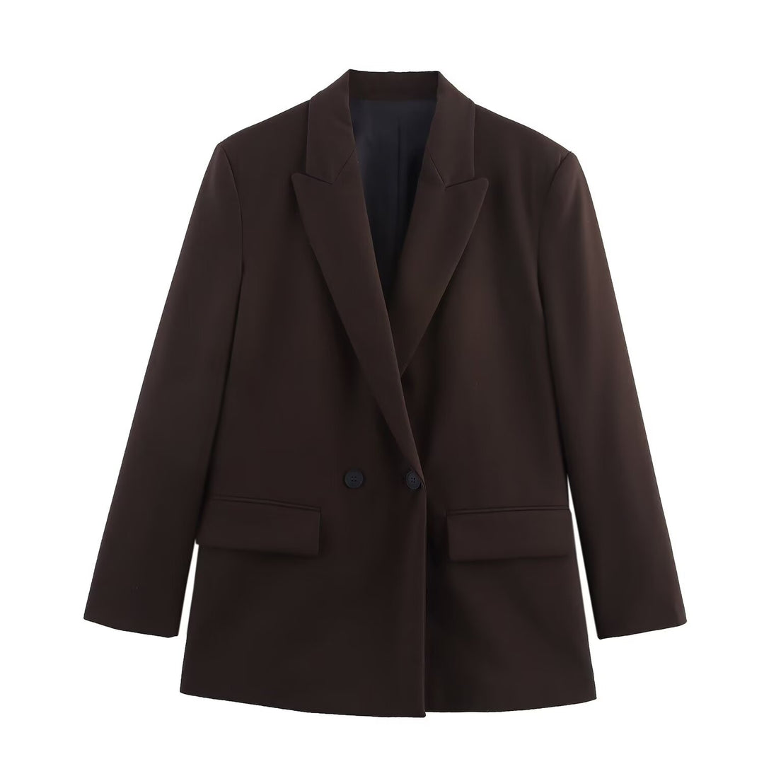 Damen Doppelreiher-Blazer mit Reverskragen, längerem Oversize-Schnitt und Pattentaschen Echo Archiv