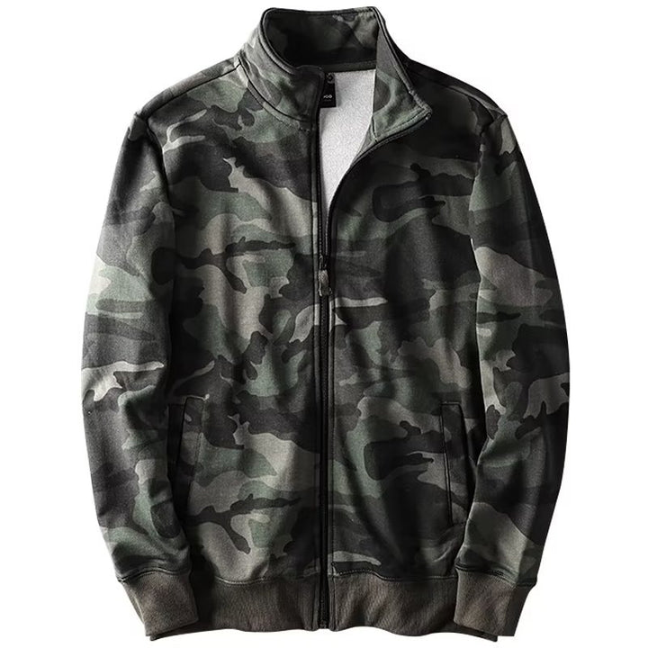 Herren Camouflage Baumwoll‑Fleece‑Zipjacke mit Stehkragen und Rippbündchen Echoarchiv