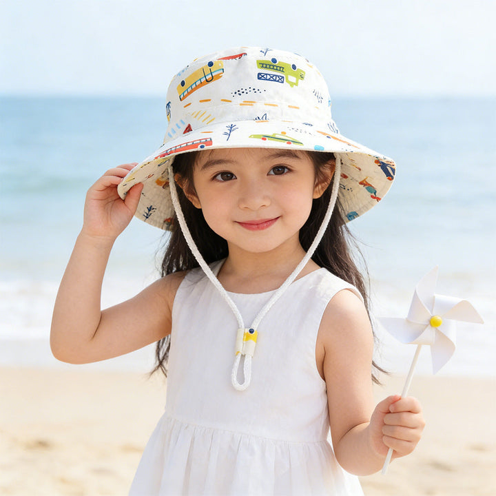 Unisex nan Kinder-Sonnenhut mit Wendemotiv, Kinnband und hohem UV-Schutz  Echo Archiv