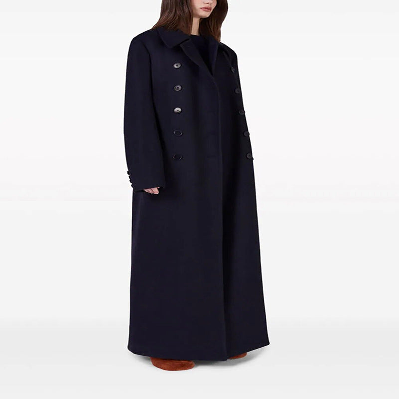 Damen Maximal langer doppelreihiger Wollmantel mit weitem Oversize-Schnitt Echoarchiv