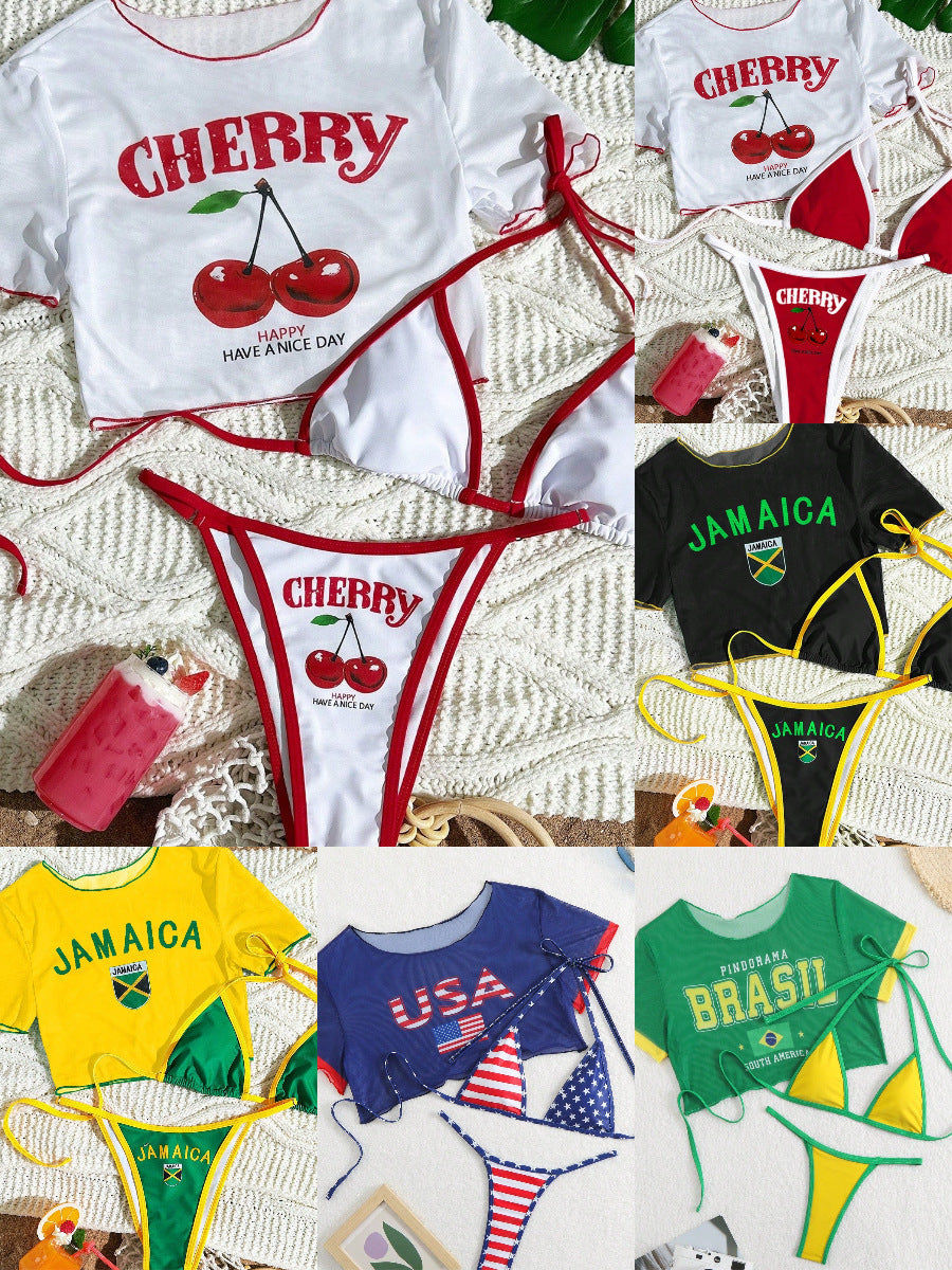 Damen Bikini-Set mit kreativem Kirschmotiv Echo Archiv