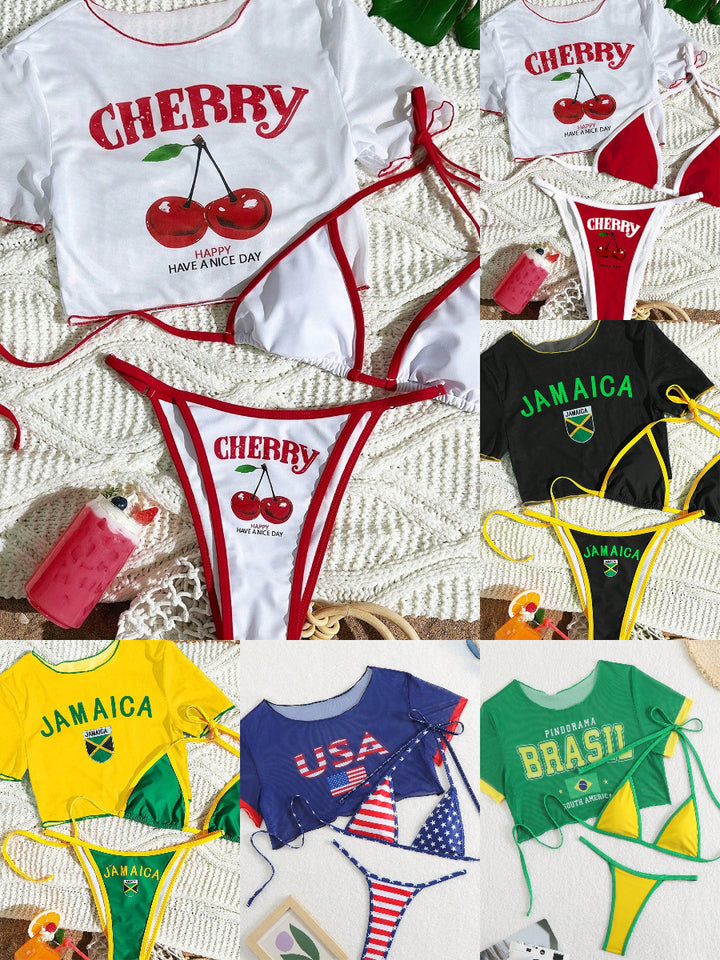 Damen Bikini-Set mit kreativem Kirschmotiv Echo Archiv