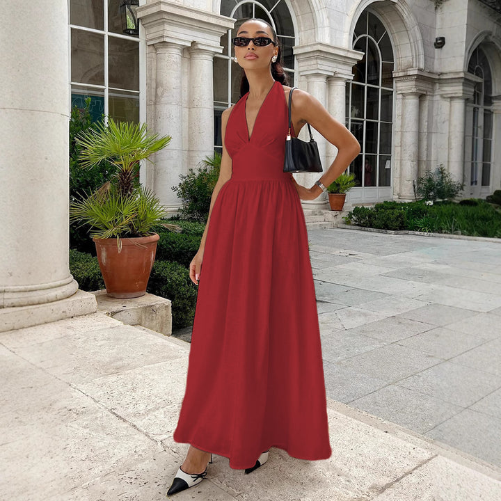 Damen Elegantes Maxikleid mit tiefem V-Ausschnitt und fließendem Schnitt Echo Archiv