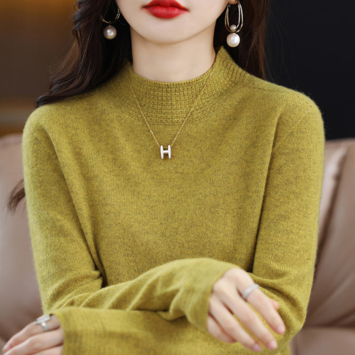 Damen Leichter Feinstrick-Mockneckpullover mit strukturierter Kragenblende Echoarchiv