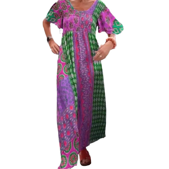 Damen nan Boho Maxikleid mit gesmoktem Oberteil und weitem Fließrock Echo Archiv