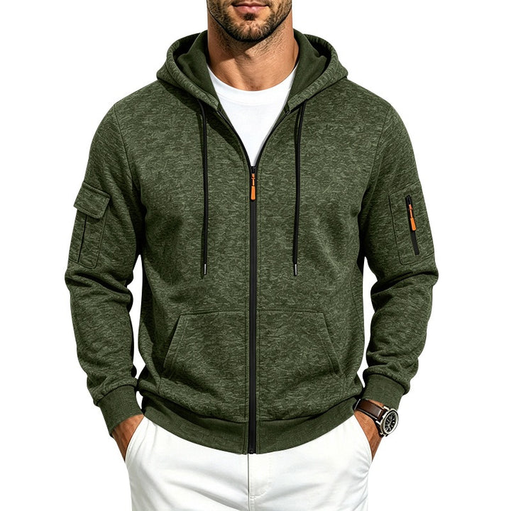 Herren Kapuzen-Sweatjacke mit Reißverschluss und Ärmel-Tasche – Cavarno