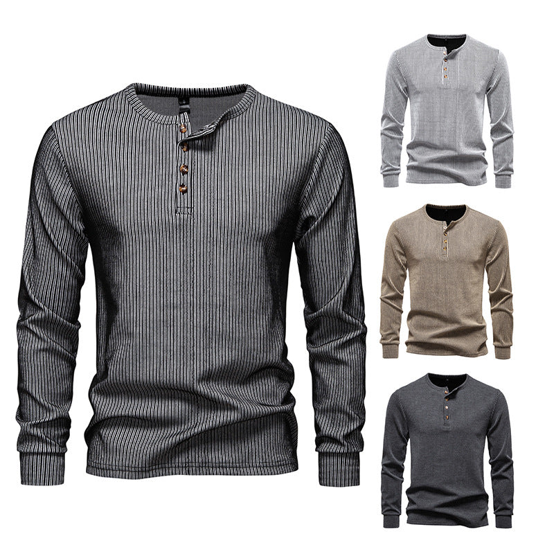 Herren Slim-Fit Gerippter Henley-Langarmpullover mit Rundhalsausschnitt und Knopfleiste Echo Archiv