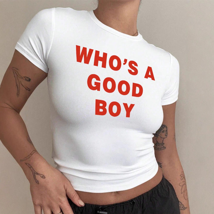 Damen Crop-T-Shirt mit kreativem Print und figurbetontem Schnitt Echo Archiv